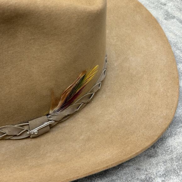 John B Stetson Company Western Hat Mens 4X Beaver Wide Brim Feather Braided Tan - Picture 3 of 16